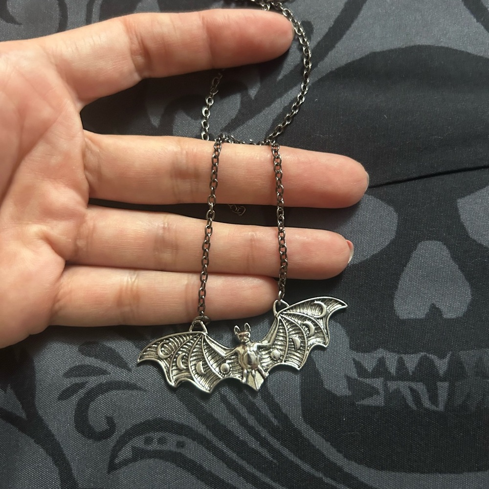 Silver Bat Pendant Necklace